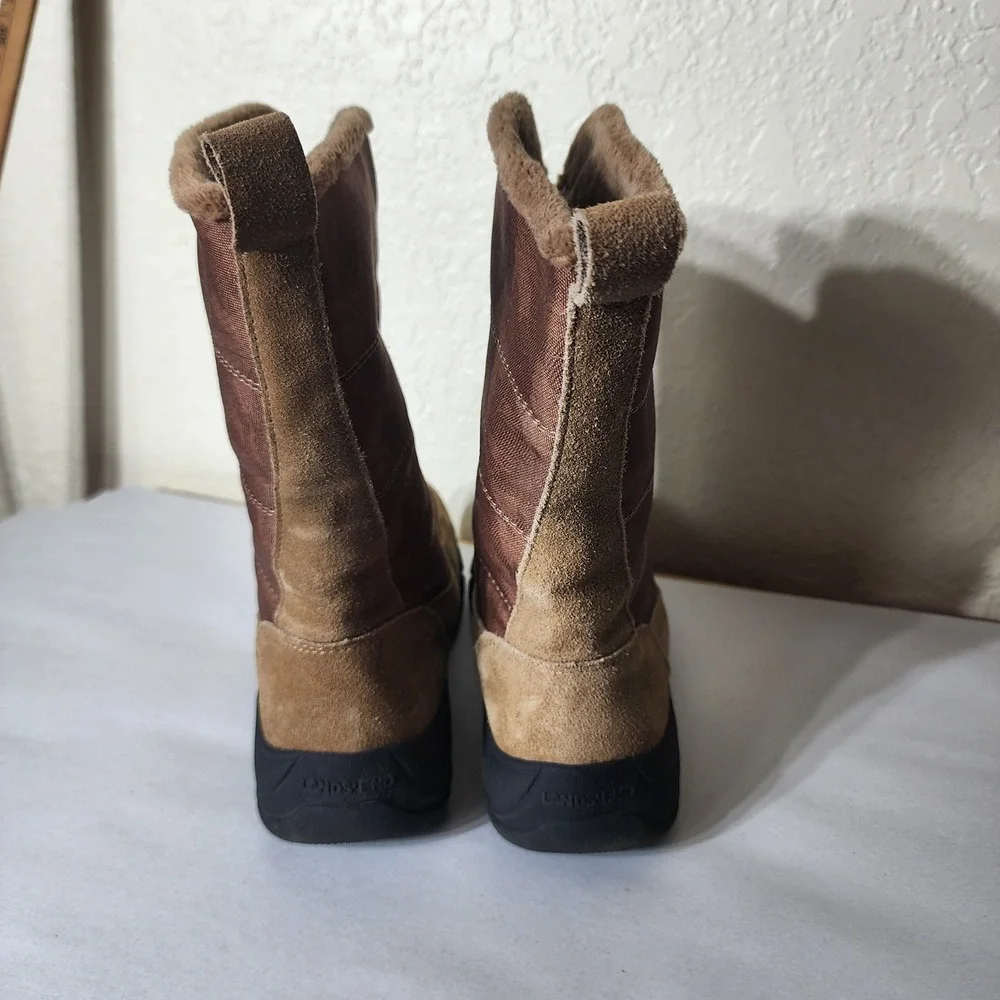 Lands End Womens Brown Suede Nylon Front Zip Winter Boots 525813 Size 8.5 B